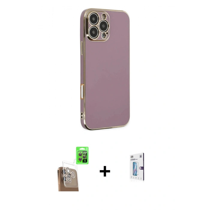 MARSİLYAN™- iPhone 16 Pro Kılıf Yankı Serisi - Siyah Bilvis 0.18mm Plus Cam Ekran Koruyucu + Raze Metal Kamera Lens - CLTM