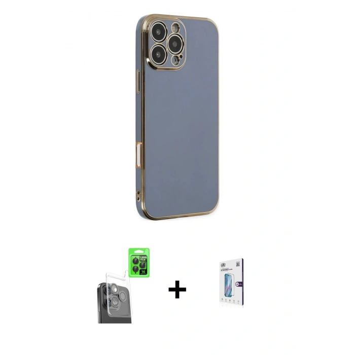 MARSİLYAN™- iPhone 16 Pro Kılıf Yankı Serisi - Siyah Bilvis 0.18mm Plus Cam Ekran Koruyucu + Raze Metal Kamera Lens - SH