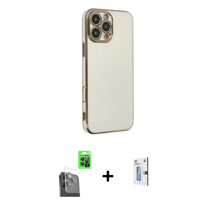 MARSİLYAN™- iPhone 16 Pro Kılıf Yankı Serisi - Siyah Bilvis 0.18mm Plus Cam Ekran Koruyucu + Raze Metal Kamera Lens - SH