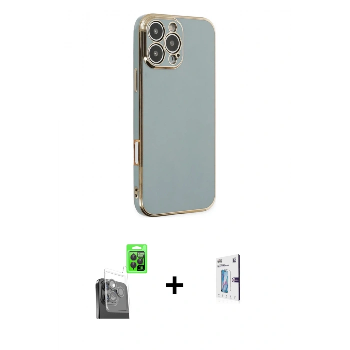 MARSİLYAN™- iPhone 16 Pro Kılıf Yankı Serisi - Siyah Bilvis 0.18mm Plus Cam Ekran Koruyucu + Raze Metal Kamera Lens - SH