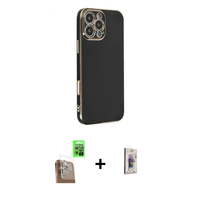 MARSİLYAN™- iPhone 16 Pro Kılıf Yankı Serisi - Siyah Bilvis 3D Cam Ekran Koruyucu + Raze Metal Kamera Lens - CLTM