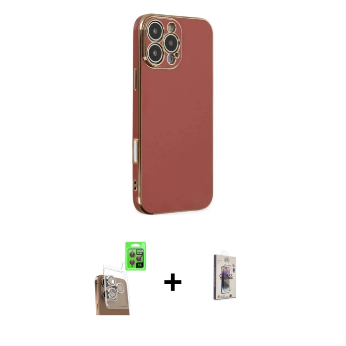 MARSİLYAN™- iPhone 16 Pro Kılıf Yankı Serisi - Siyah Bilvis 3D Cam Ekran Koruyucu + Raze Metal Kamera Lens - CLTM