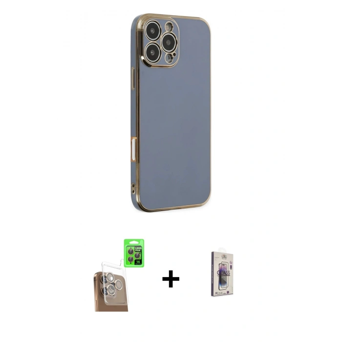 MARSİLYAN™- iPhone 16 Pro Kılıf Yankı Serisi - Siyah Bilvis 3D Cam Ekran Koruyucu + Raze Metal Kamera Lens - CLTM
