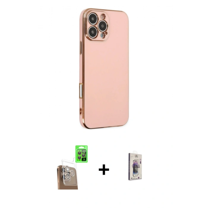 MARSİLYAN™- iPhone 16 Pro Kılıf Yankı Serisi - Siyah Bilvis 3D Cam Ekran Koruyucu + Raze Metal Kamera Lens - CLTM