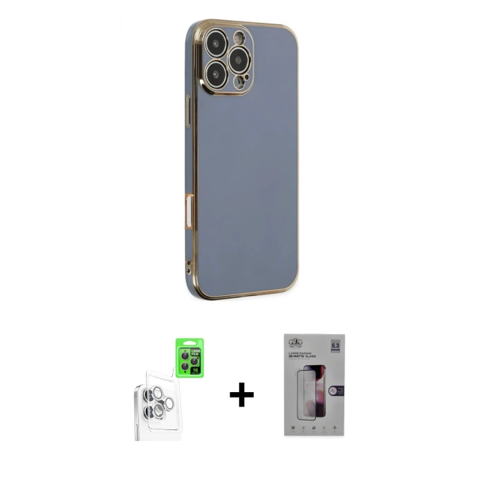 MARSİLYAN™- iPhone 16 Pro Kılıf Yankı Serisi - Siyah Bilvis 3D Mat Cam Ekran Koruyucu + Raze Metal Kamera Lens - BZ