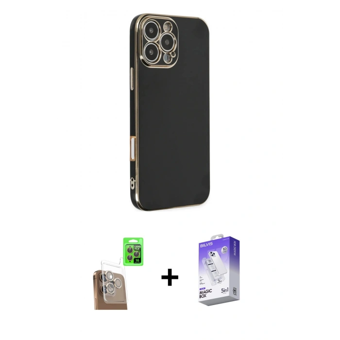 MARSİLYAN™- iPhone 16 Pro Kılıf Yankı Serisi - Siyah Bilvis 5in1 3D Magic Cam Ekran Koruyucu + Çöl Titanyum Raze Metal Kamera Lens