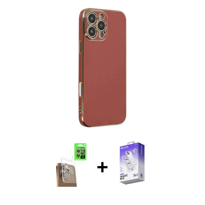 MARSİLYAN™- iPhone 16 Pro Kılıf Yankı Serisi - Siyah Bilvis 5in1 3D Magic Cam Ekran Koruyucu + Çöl Titanyum Raze Metal Kamera Lens