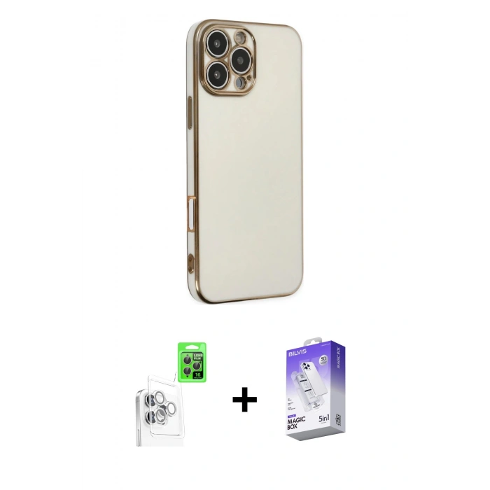 MARSİLYAN™- iPhone 16 Pro Kılıf Yankı Serisi - Siyah Bilvis 5in1 3D Magic Cam Ekran Koruyucu + Raze Metal Kamera Lens - BZ