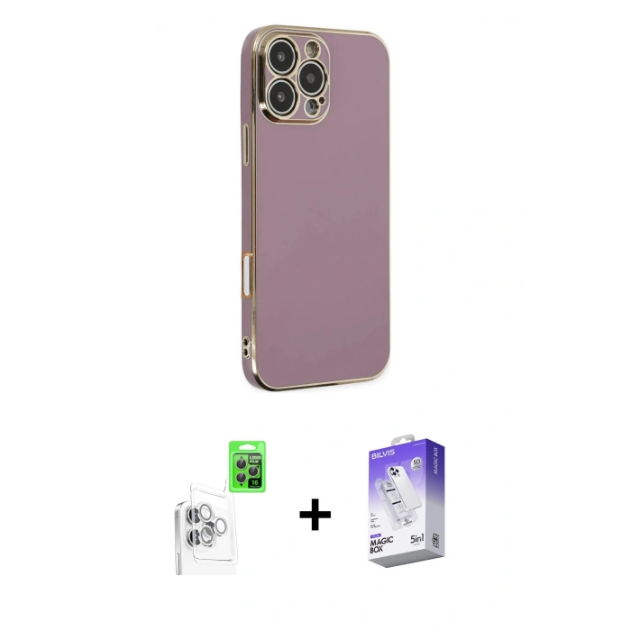 MARSİLYAN™- iPhone 16 Pro Kılıf Yankı Serisi - Siyah Bilvis 5in1 3D Magic Cam Ekran Koruyucu + Raze Metal Kamera Lens - BZ