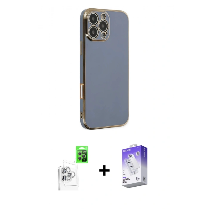 MARSİLYAN™- iPhone 16 Pro Kılıf Yankı Serisi - Siyah Bilvis 5in1 3D Magic Cam Ekran Koruyucu + Raze Metal Kamera Lens - BZ