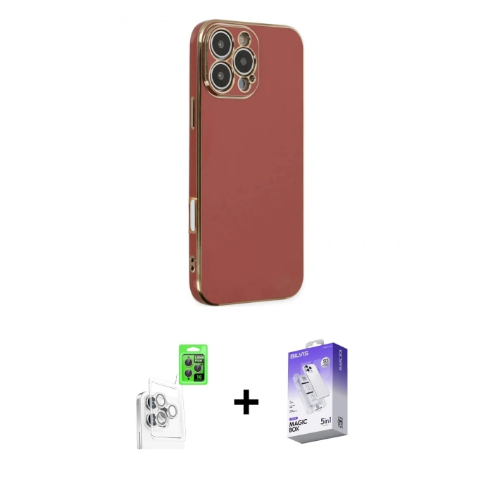 MARSİLYAN™- iPhone 16 Pro Kılıf Yankı Serisi - Siyah Bilvis 5in1 3D Magic Cam Ekran Koruyucu + Raze Metal Kamera Lens - BZ