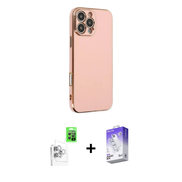 MARSİLYAN™- iPhone 16 Pro Kılıf Yankı Serisi - Siyah Bilvis 5in1 3D Magic Cam Ekran Koruyucu + Raze Metal Kamera Lens - BZ