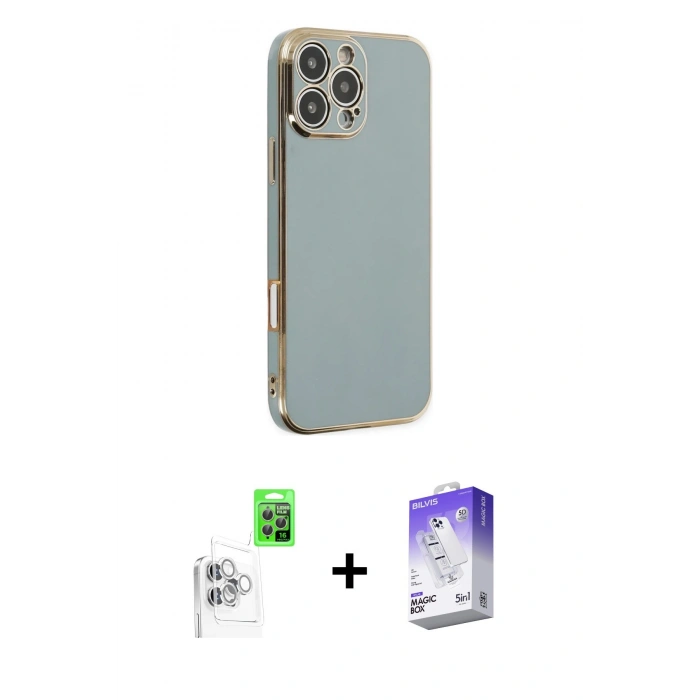 MARSİLYAN™- iPhone 16 Pro Kılıf Yankı Serisi - Siyah Bilvis 5in1 3D Magic Cam Ekran Koruyucu + Raze Metal Kamera Lens - BZ