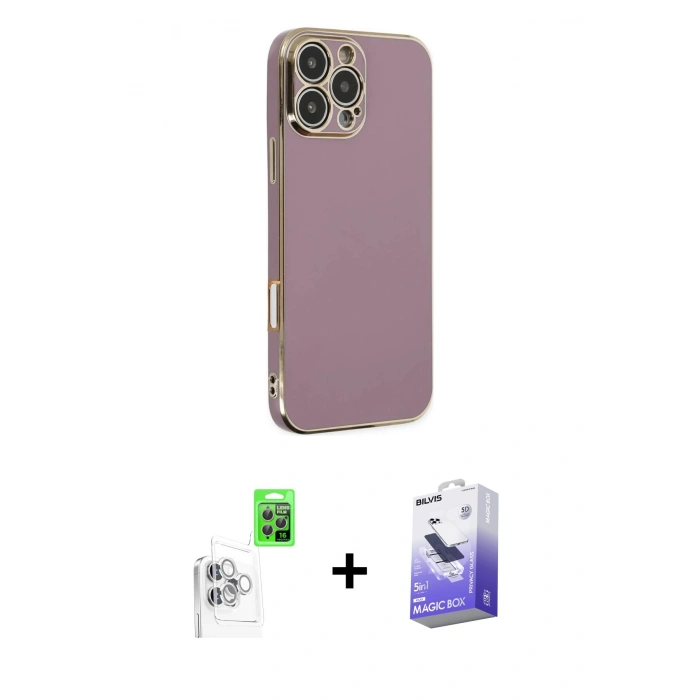 MARSİLYAN™- iPhone 16 Pro Kılıf Yankı Serisi - Siyah Bilvis 5in1 5D Magic Hayalet Cam Ekran Koruyucu + Raze Metal Kamera Lens - BZ