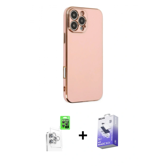 MARSİLYAN™- iPhone 16 Pro Kılıf Yankı Serisi - Siyah Bilvis 5in1 5D Magic Hayalet Cam Ekran Koruyucu + Raze Metal Kamera Lens - BZ