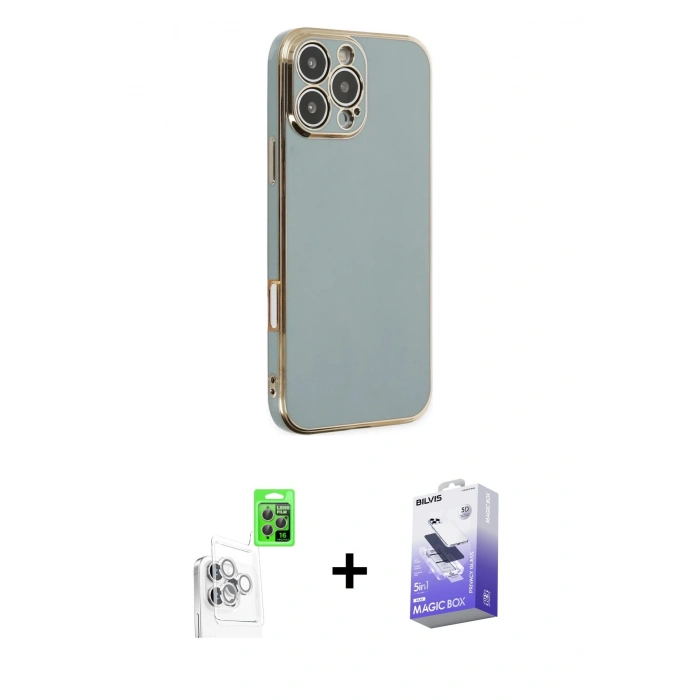 MARSİLYAN™- iPhone 16 Pro Kılıf Yankı Serisi - Siyah Bilvis 5in1 5D Magic Hayalet Cam Ekran Koruyucu + Raze Metal Kamera Lens - BZ