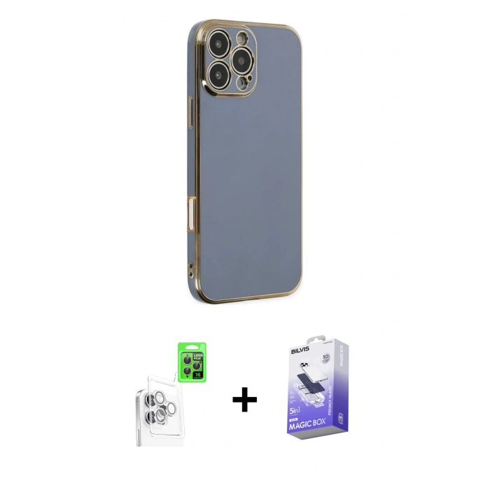 MARSİLYAN™- iPhone 16 Pro Kılıf Yankı Serisi - Siyah Bilvis 5in1 5D Magic Hayalet Cam Ekran Koruyucu + Raze Metal Kamera Lens - BZ