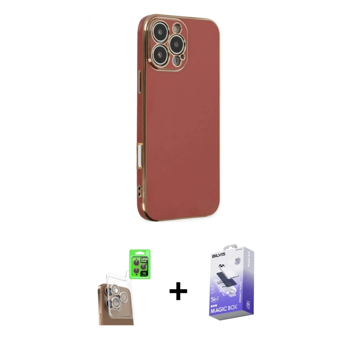 MARSİLYAN™- iPhone 16 Pro Kılıf Yankı Serisi - Siyah Bilvis 5in1 5D Magic Hayalet Cam Ekran Koruyucu + Raze Metal Kamera Lens - CLTM