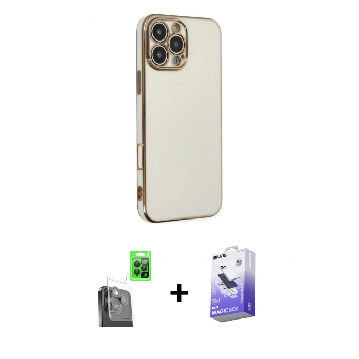 MARSİLYAN™- iPhone 16 Pro Kılıf Yankı Serisi - Siyah Bilvis 5in1 5D Magic Hayalet Cam Ekran Koruyucu + Raze Metal Kamera Lens - SH