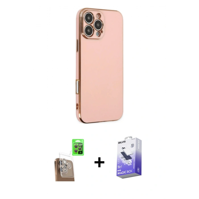MARSİLYAN™- iPhone 16 Pro Kılıf Yankı Serisi - Siyah Bilvis 5in1 5D Magic Hayalet Cam Ekran Koruyucu + Raze Metal Kamera Lens - CLTM