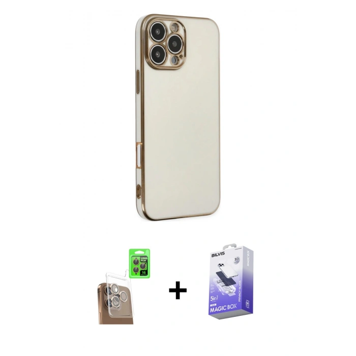 MARSİLYAN™- iPhone 16 Pro Kılıf Yankı Serisi - Siyah Bilvis 5in1 5D Magic Hayalet Cam Ekran Koruyucu + Raze Metal Kamera Lens - CLTM