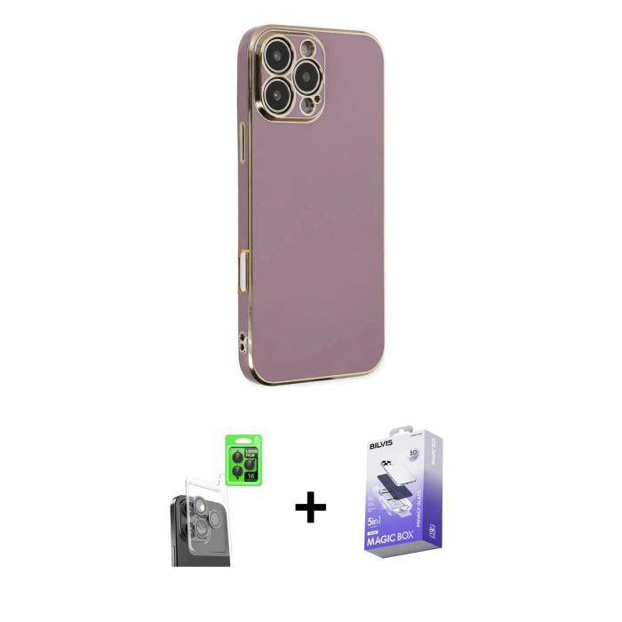 MARSİLYAN™- iPhone 16 Pro Kılıf Yankı Serisi - Siyah Bilvis 5in1 5D Magic Hayalet Cam Ekran Koruyucu + Raze Metal Kamera Lens - SH