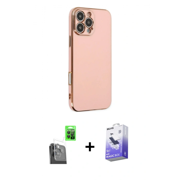 MARSİLYAN™- iPhone 16 Pro Kılıf Yankı Serisi - Siyah Bilvis 5in1 5D Magic Hayalet Cam Ekran Koruyucu + Raze Metal Kamera Lens - SH