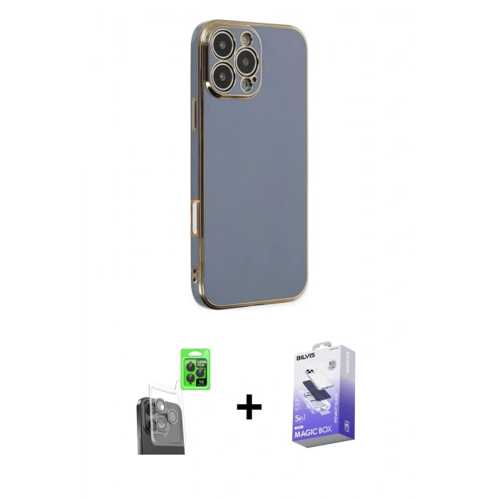 MARSİLYAN™- iPhone 16 Pro Kılıf Yankı Serisi - Siyah Bilvis 5in1 5D Magic Hayalet Cam Ekran Koruyucu + Raze Metal Kamera Lens - SH