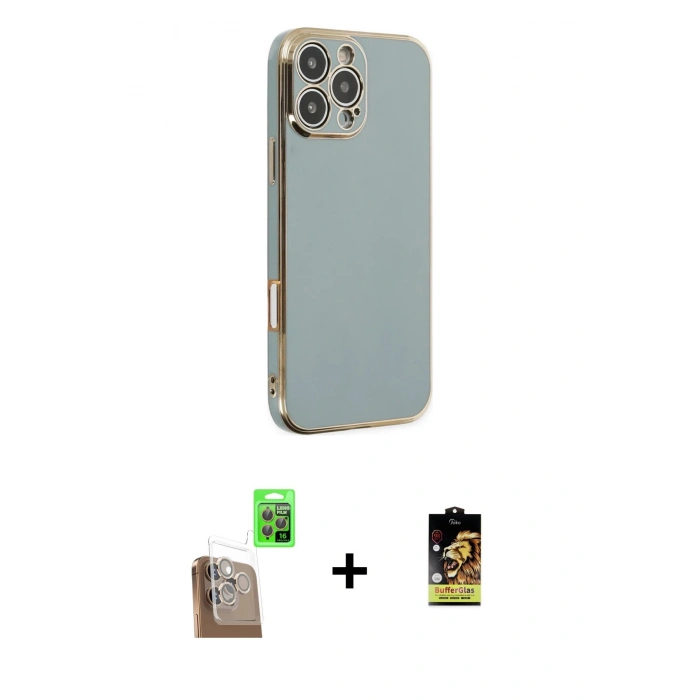MARSİLYAN™- iPhone 16 Pro Kılıf Yankı Serisi - Siyah Buffer Cam Ekran Koruyucu + Raze Metal Kamera Lens - CLTM