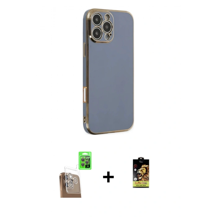 MARSİLYAN™- iPhone 16 Pro Kılıf Yankı Serisi - Siyah Buffer Cam Ekran Koruyucu + Raze Metal Kamera Lens - CLTM