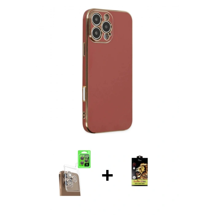 MARSİLYAN™- iPhone 16 Pro Kılıf Yankı Serisi - Siyah Buffer Cam Ekran Koruyucu + Raze Metal Kamera Lens - CLTM