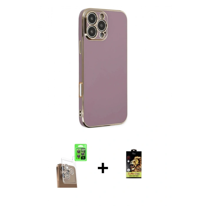 MARSİLYAN™- iPhone 16 Pro Kılıf Yankı Serisi - Siyah Buffer Cam Ekran Koruyucu + Raze Metal Kamera Lens - CLTM