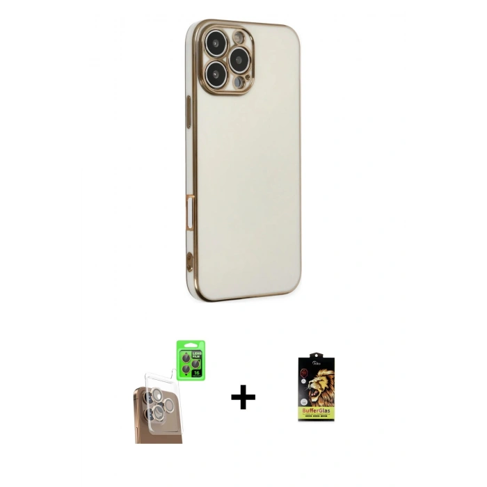 MARSİLYAN™- iPhone 16 Pro Kılıf Yankı Serisi - Siyah Buffer Cam Ekran Koruyucu + Raze Metal Kamera Lens - CLTM