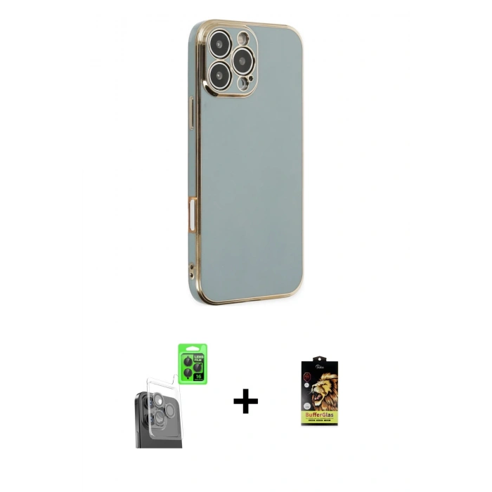 MARSİLYAN™- iPhone 16 Pro Kılıf Yankı Serisi - Siyah Buffer Cam Ekran Koruyucu + Raze Metal Kamera Lens - SH