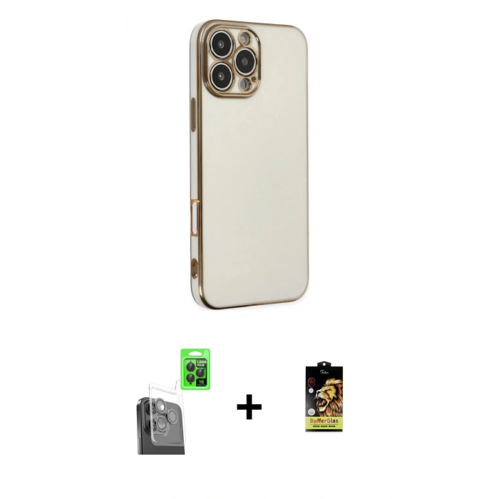 MARSİLYAN™- iPhone 16 Pro Kılıf Yankı Serisi - Siyah Buffer Cam Ekran Koruyucu + Raze Metal Kamera Lens - SH