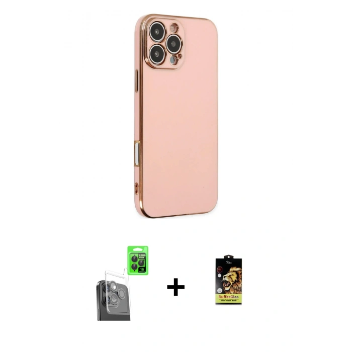 MARSİLYAN™- iPhone 16 Pro Kılıf Yankı Serisi - Siyah Buffer Cam Ekran Koruyucu + Raze Metal Kamera Lens - SH