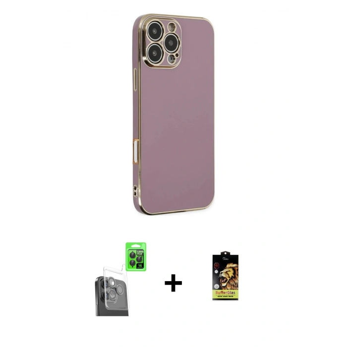 MARSİLYAN™- iPhone 16 Pro Kılıf Yankı Serisi - Siyah Buffer Cam Ekran Koruyucu + Raze Metal Kamera Lens - SH