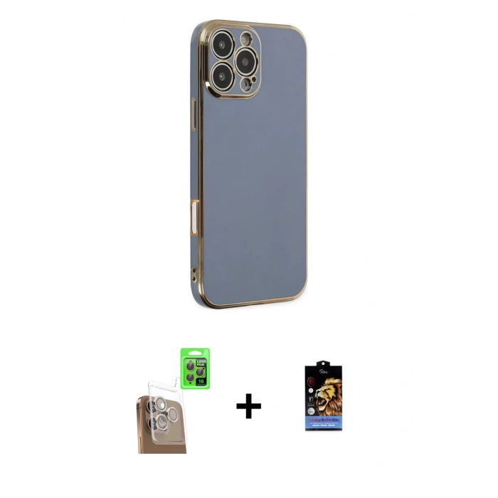 MARSİLYAN™- iPhone 16 Pro Kılıf Yankı Serisi - Siyah Buffer Hayalet Cam Ekran Koruyucu + Raze Metal Kamera Lens - CLTM