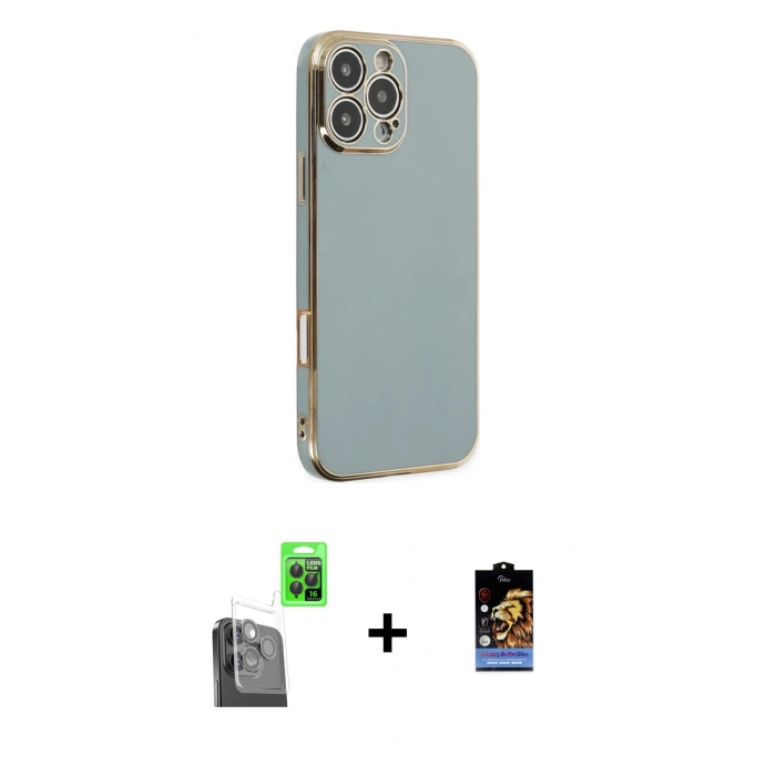 MARSİLYAN™- iPhone 16 Pro Kılıf Yankı Serisi - Siyah Buffer Hayalet Cam Ekran Koruyucu + Raze Metal Kamera Lens - SH
