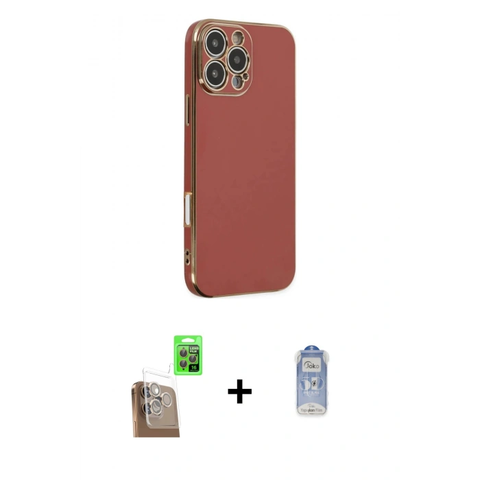 MARSİLYAN™- iPhone 16 Pro Kılıf Yankı Serisi - Siyah Joko Magic 5D Cam + Çöl Titanyum Raze Metal Kamera Lens