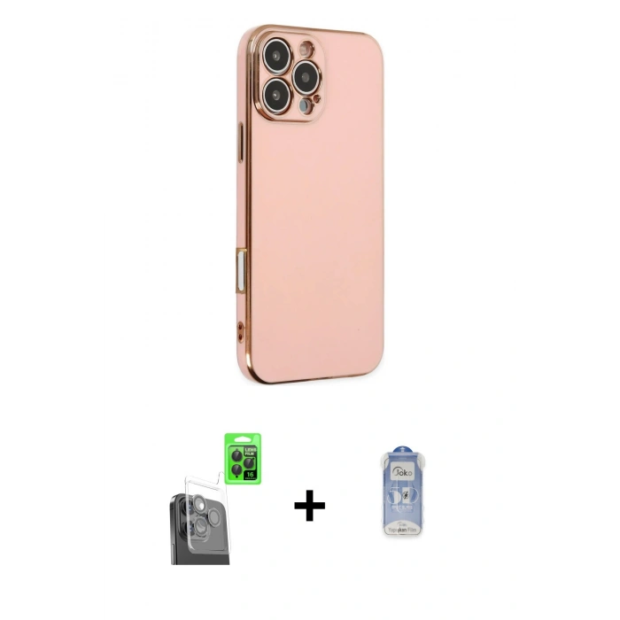 MARSİLYAN™- iPhone 16 Pro Kılıf Yankı Serisi - Siyah Joko Magic 5D Cam + Raze Metal Kamera Lens - SH