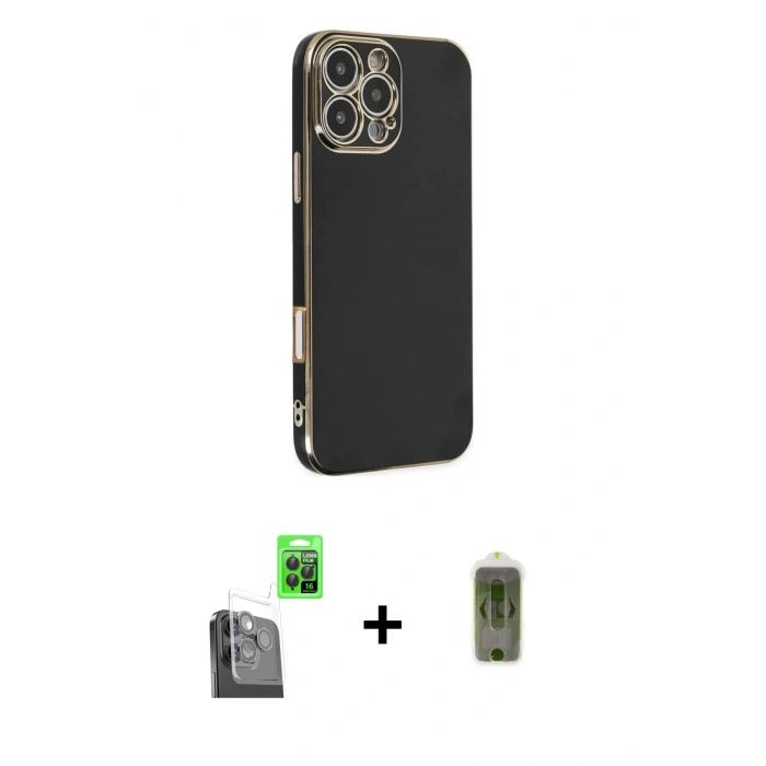 MARSİLYAN™- iPhone 16 Pro Kılıf Yankı Serisi - Siyah Joko Magic 5D Hayalet Cam + Raze Metal Kamera Lens - SH