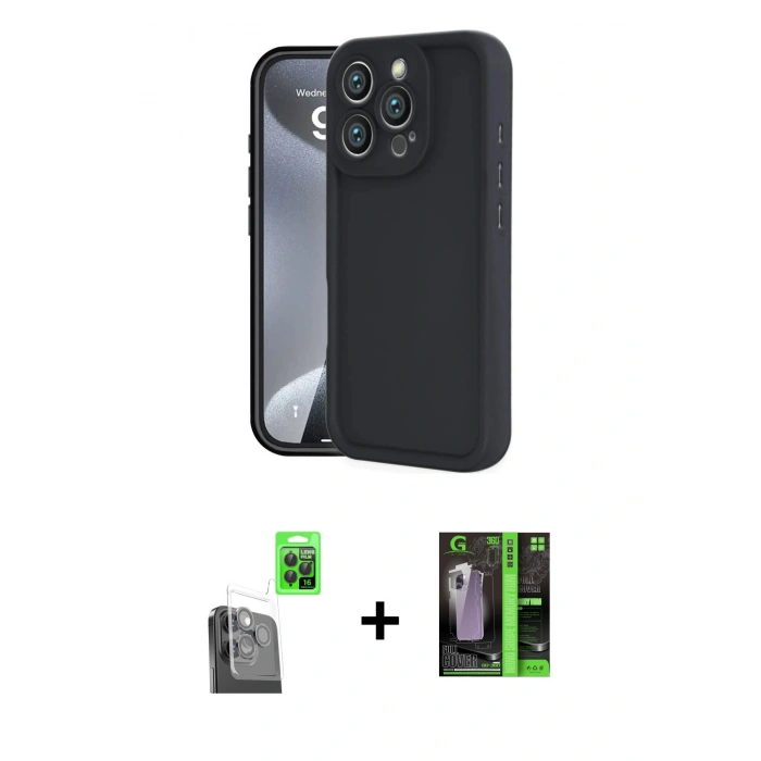 MARSİLYAN™- iPhone 16 Pro Kılıf Yankı Yansıma Özel Seri - Şeffaf 360 Full Body Arka Koruyucu + Raze Metal Kamera Lens - SH