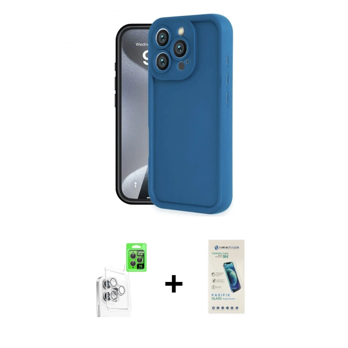 MARSİLYAN™- iPhone 16 Pro Kılıf Yankı Yansıma Özel Seri - Şeffaf Pasifik Cam Ekran Koruyucu + Raze Metal Kamera Lens - BZ