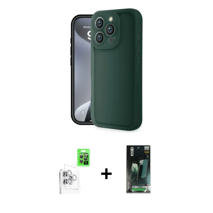 MARSİLYAN™- iPhone 16 Pro Kılıf Yankı Yansıma Özel Seri - Siyah 360 Mat Full Body Arka Koruyucu + Raze Metal Kamera Lens - BZ