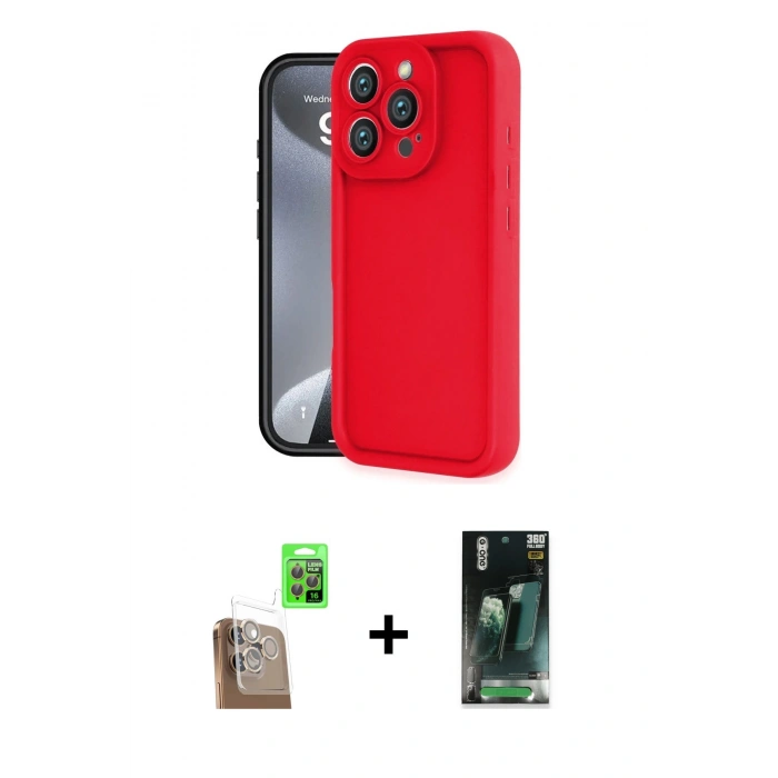 MARSİLYAN™- iPhone 16 Pro Kılıf Yankı Yansıma Özel Seri - Siyah 360 Mat Full Body Arka Koruyucu + Raze Metal Kamera Lens - CLTM