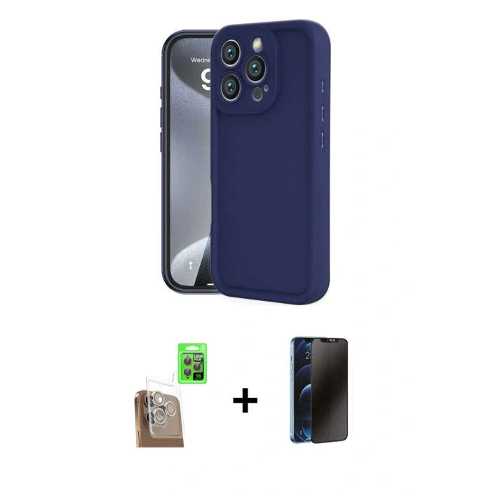 MARSİLYAN™- iPhone 16 Pro Kılıf Yankı Yansıma Özel Seri - Siyah 3D Antistatik Hayalet Cam Ekran Koruyucu + Raze Metal Kamera Lens - CLTM