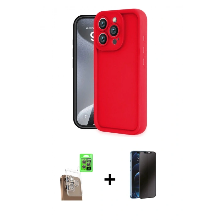 MARSİLYAN™- iPhone 16 Pro Kılıf Yankı Yansıma Özel Seri - Siyah 3D Antistatik Hayalet Cam Ekran Koruyucu + Raze Metal Kamera Lens - CLTM