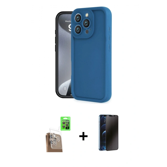 MARSİLYAN™- iPhone 16 Pro Kılıf Yankı Yansıma Özel Seri - Siyah 3D Antistatik Hayalet Cam Ekran Koruyucu + Raze Metal Kamera Lens - CLTM