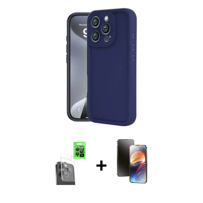 MARSİLYAN™- iPhone 16 Pro Kılıf Yankı Yansıma Özel Seri - Siyah 3D Antistatik Mat Seramik Nano Ekran Koruyucu + Raze Metal Kamera Lens - SH